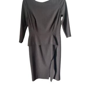 Vince Camuto Black Peplum Sheath Dress 6 3/4 Sleeve Career Cocktail Stretch Midi